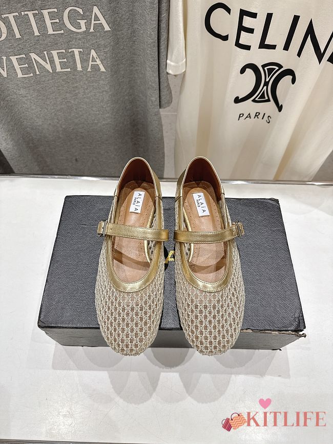 Kitlife Alaia 25SS Flat Gold Mesh Ballet Shoes - 1
