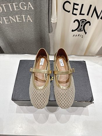 Kitlife Alaia 25SS Flat Gold Mesh Ballet Shoes