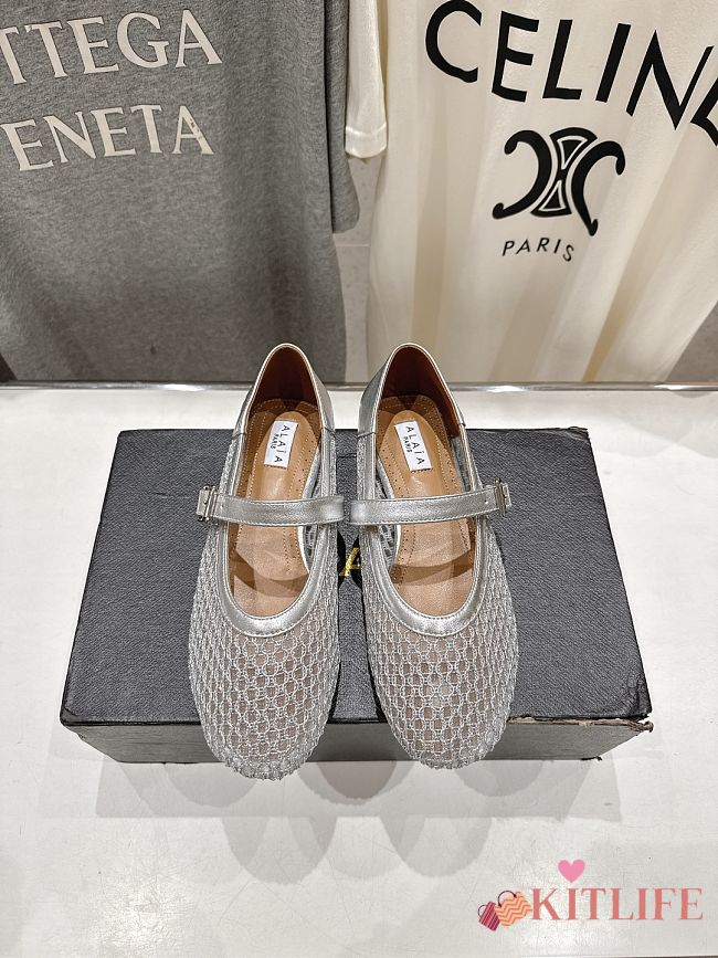 Kitlife Alaia 25SS Flat Grey Mesh Ballet Shoes - 1