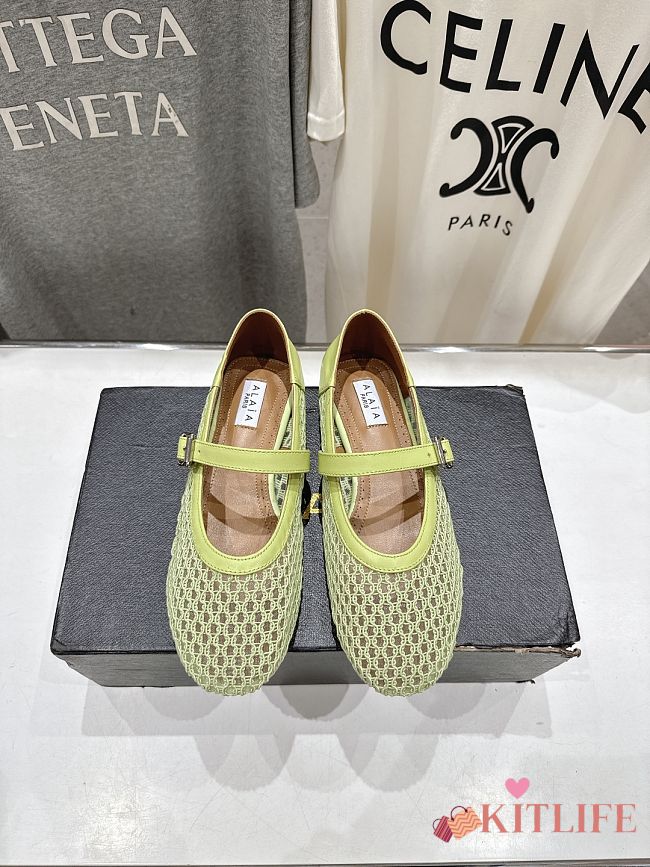 Kitlife Alaia 25SS Flat Yellow Mesh Ballet Shoes - 1