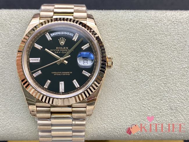 Kitlife Rolex Day-Date Watch Rose Gold & Black 40mm - 1
