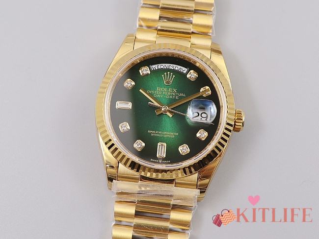Kitlife Rolex Day-Date Watch Green Diamond Dial in Gold 36mm  - 1