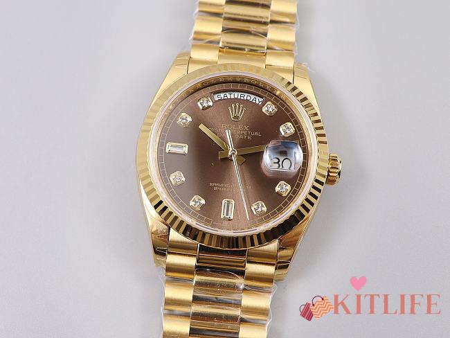 Kitlife Rolex Day-Date Watch Brown Diamond Dial in Gold 36mm - 1