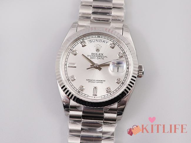 Kitlife Rolex Day-Date Watch White Diamond Dial in Silver 36mm - 1