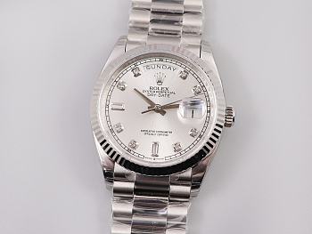 Kitlife Rolex Day-Date Watch White Diamond Dial in Silver 36mm