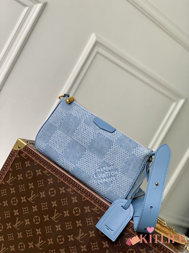 Kitlife Louis Vuittion Pochette Accessories XL Bag Blue Damier Denim N00204 16.5x9x28cm - 1