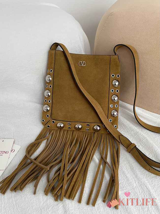 Kitlfie Valentino Garavani Nellcôte Brown Suede Tassel Bag 20x20x3cm - 1