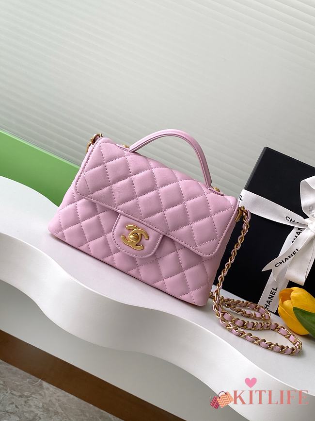 Kitlife Chanel 25SS Flap Bag With Top Handle Pink 14x20x6cm - 1