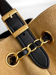 Kitlife Chanel Shopping Bag Beige Suede Calfskin and Black Shiny Lambskin & Gold-Tone Metal 36x24x12cm - 2