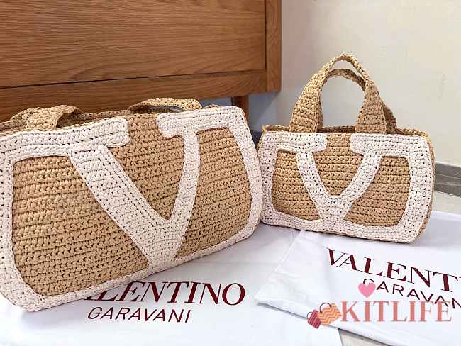 Kitlife Valentino 2025 Garavani Raffia Bag Beige & White 34x24x9cm - 1