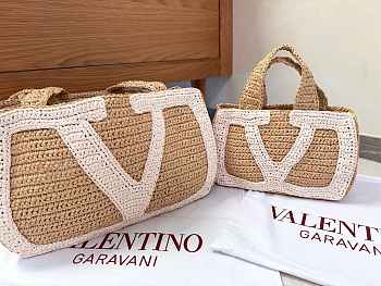 Kitlife Valentino 2025 Garavani Raffia Bag Beige & White 34x24x9cm