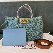 Kitlife Valentino 2025 Green & Blue Raffia Woven Tote Bag 35x25x17cm - 1