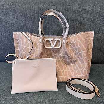 Kitlife Valentino Garavani Vlogo Printed Canvas Tote Bag Beige 35x25x17cm