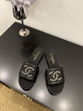 Kitlife Chanel Logo Woven Slippers Black