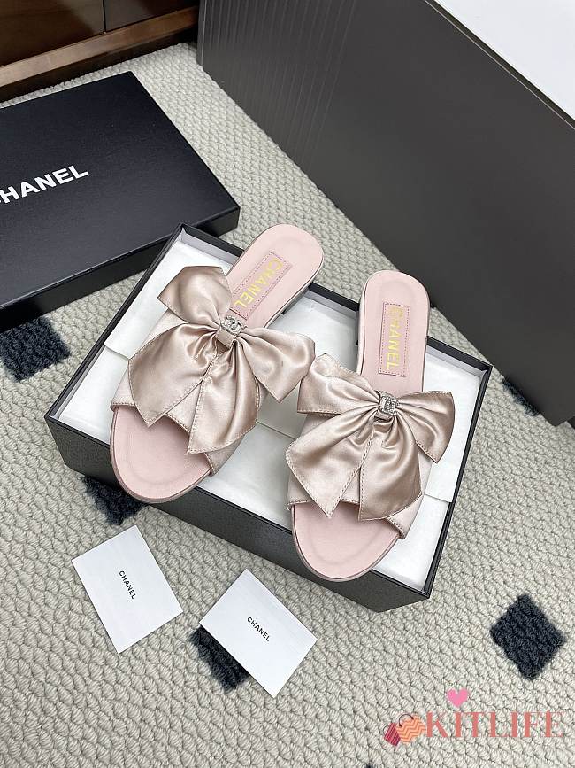 Kitlife Chanel 25 Bow-decorated Flat Slippers Pink - 1