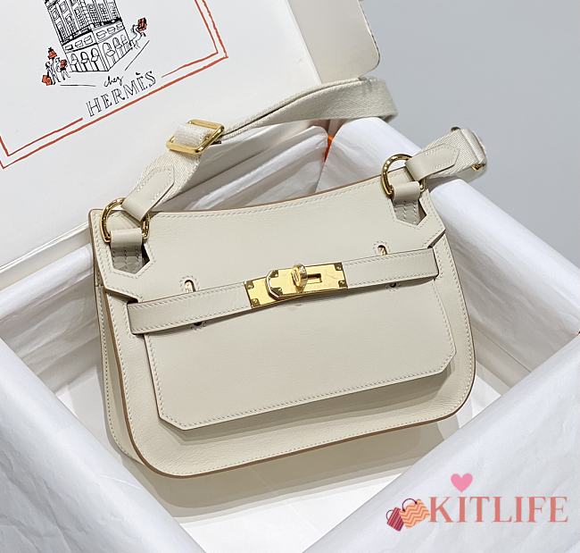 Kitlife Hermes Jypsiere Mini Bag White Swift Leather Gold / Silver Hardware 23x17x5cm - 1