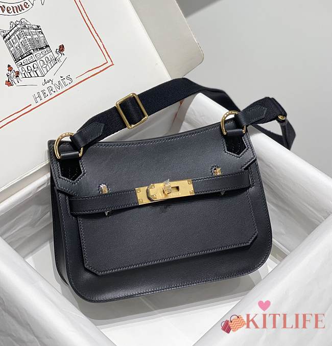 Kitlife Hermes Jypsiere Mini Bag Black Swift Leather Gold / Silver Hardware 23x17x5cm - 1