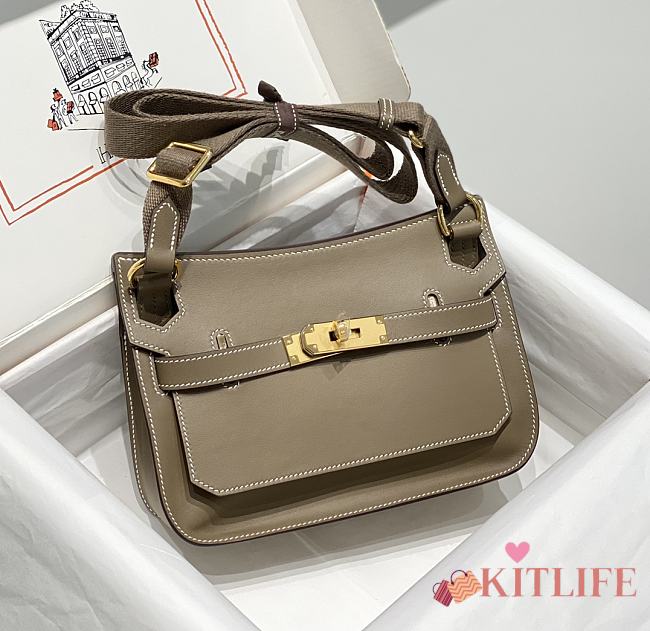 Kitlife Hermes Jypsiere Mini Bag Grey Swift Leather Gold / Silver Hardware 23x17x5cm - 1