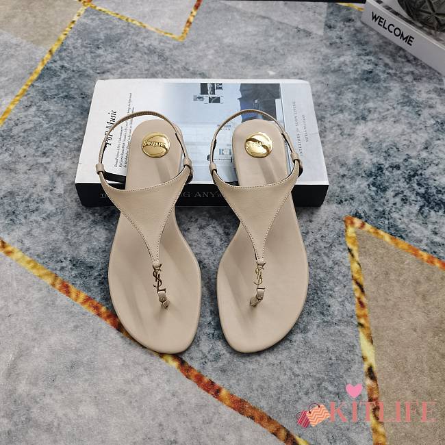 Kitlife Saint Laurent 2025 Logo Buckle Flat Sandals Off-white - 1