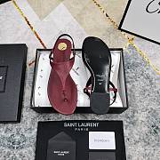 Kitlife Saint Laurent 2025 Logo Buckle Flat Sandals Burgundy - 2