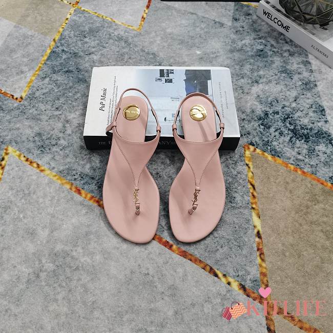 Kitlife Saint Laurent 2025 Logo Buckle Flat Sandals Pink - 1