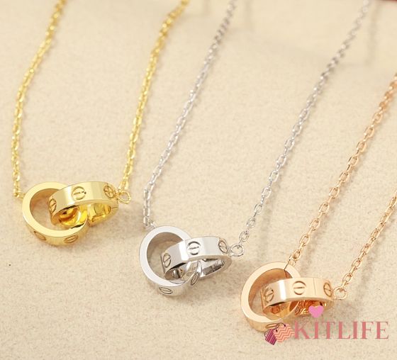 Kitlife Cartier Double Ring Non-diamond Necklace in Gold / Silver / Rose Gold - 1