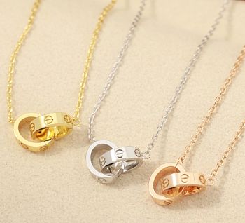 Kitlife Cartier Double Ring Non-diamond Necklace in Gold / Silver / Rose Gold