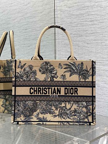 Kitlife Dior Beige and Black Palms Jouy Embroidery Medium Book Tote 36x27.5x16.5cm