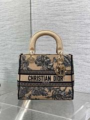 Kitlife Dior Lady Beige and Black Palms Jouy Embroidery Bag 24x11x20cm - 1