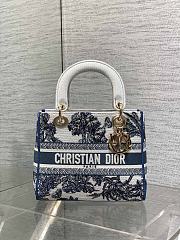 Kitlife Dior Lady White and Blue Palms Jouy Embroidery Bag 24x11x20cm - 1