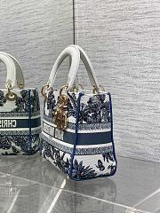 Kitlife Dior Lady White and Blue Palms Jouy Embroidery Bag 24x11x20cm - 6