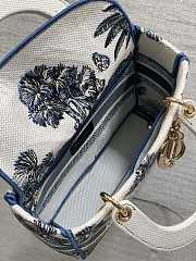 Kitlife Dior Lady White and Blue Palms Jouy Embroidery Bag 24x11x20cm - 3