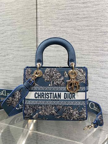 Kitlife Dior Lady Space Blue and White Palms Jouy Embroidery Bag 24x11x20cm