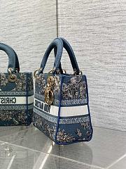 Kitlife Dior Lady Space Blue and White Palms Jouy Embroidery Bag 24x11x20cm - 6