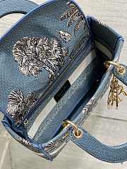 Kitlife Dior Lady Space Blue and White Palms Jouy Embroidery Bag 24x11x20cm - 5