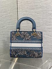 Kitlife Dior Lady Space Blue and White Palms Jouy Embroidery Bag 24x11x20cm - 4