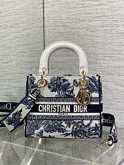 Kitlife Dior Lady White and Dark Blue Palms Jouy Embroidery Bag 24x11x20cm - 1