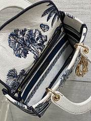 Kitlife Dior Lady White and Dark Blue Palms Jouy Embroidery Bag 24x11x20cm - 5