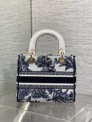 Kitlife Dior Lady White and Dark Blue Palms Jouy Embroidery Bag 24x11x20cm - 4