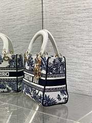 Kitlife Dior Lady White and Dark Blue Palms Jouy Embroidery Bag 24x11x20cm - 2