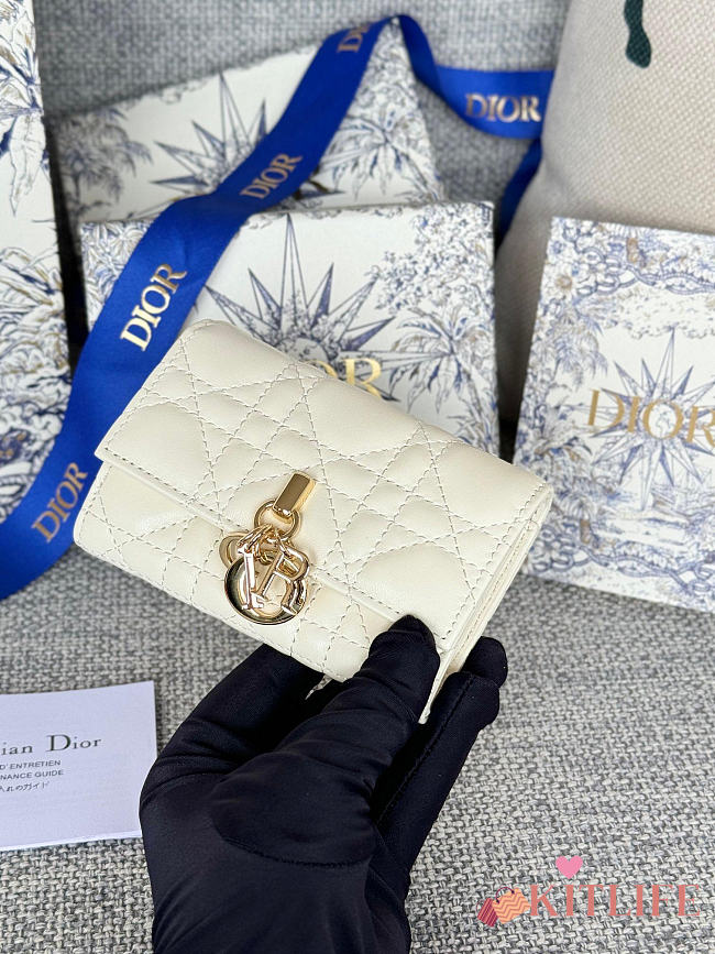 Kitlife Dior My Dior Glycine Wallet White Cannage Lambskin 11x7.5x2.5cm - 1