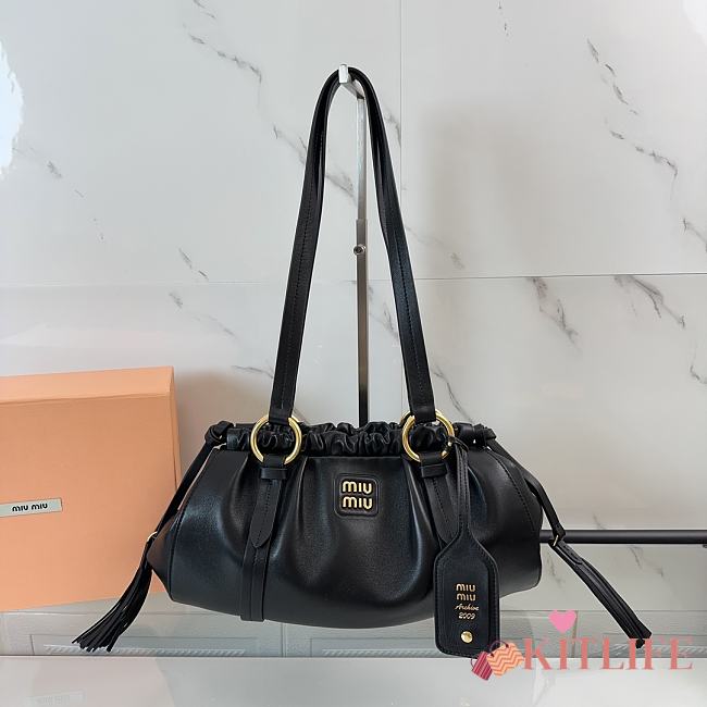 Kitlife Miu Miu Cognac Joie Nappa Leather Bag Black 5BG306 32x16x10.5cm - 1