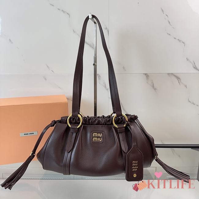 Kitlife Miu Miu Cognac Joie Nappa Leather Bag Dark Brown 5BG306 32x16x10.5cm - 1