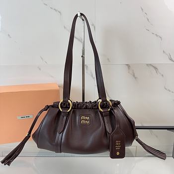 Kitlife Miu Miu Cognac Joie Nappa Leather Bag Dark Brown 5BG306 32x16x10.5cm