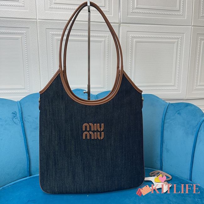 Kitlife Miu Miu Tote Bag Dark Blue Denim Fabric 5BG231 35x40cm - 1