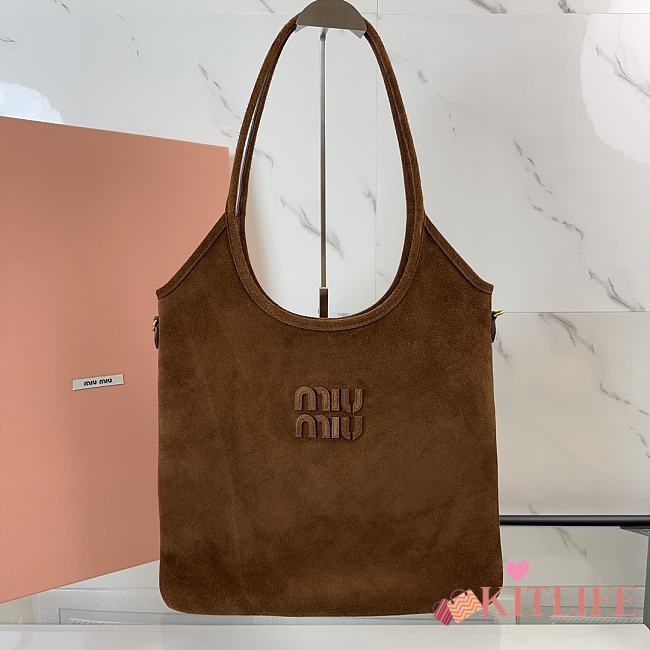 Kitlife Miu Miu Tote Bag Brown Suede Leather 5BG231 35x40cm - 1