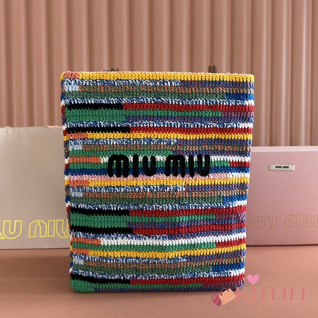 Kitlife Miu Miu Raffia Straw And Cotton Woven Tote Bag Multicolor 5BG248 30x38cm - 1