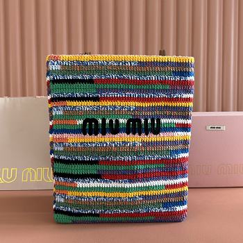 Kitlife Miu Miu Raffia Straw And Cotton Woven Tote Bag Multicolor 5BG248 30x38cm