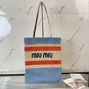 Kitlife Miu Miu Raffia Straw And Cotton Woven Tote Bag Light Blue 5BG248 30x38cm - 1