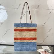 Kitlife Miu Miu Raffia Straw And Cotton Woven Tote Bag Light Blue 5BG248 30x38cm - 3